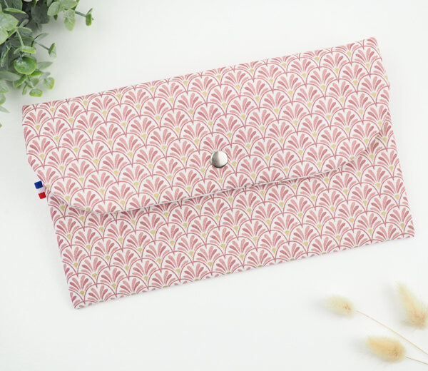 Pochette de rangement plate à rabat a motifs rose et or