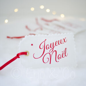 Etiquettes cadeaux en tissu personnalisables rouge