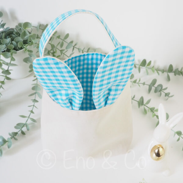Panier de paques vichy bleu lapin