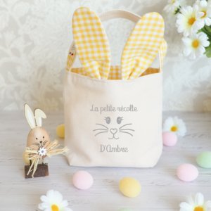 Panier de pâques lapin motifs Vichy Jaune Vif