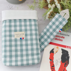 Pochette à livres vichy vert d'eau