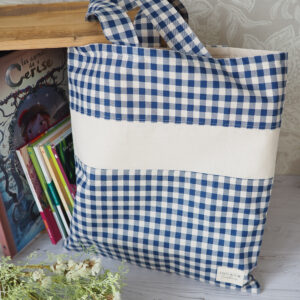 Sac bibliothèque personnalisable Vichy rétro Bleu
