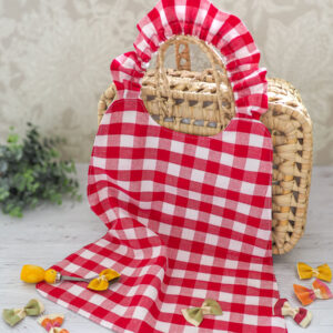 Serviette élastique enfant vichy rouge et blanc au style d’antan